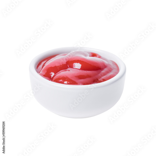 Bowl of ketchup isolated on white, This has clipping path.