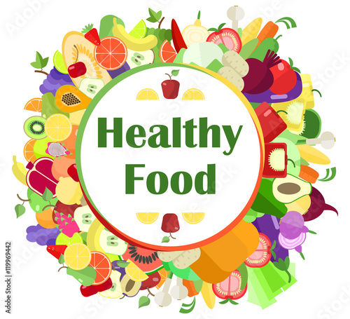 Healthy food , fruits and vegetables , laybel vector © All5