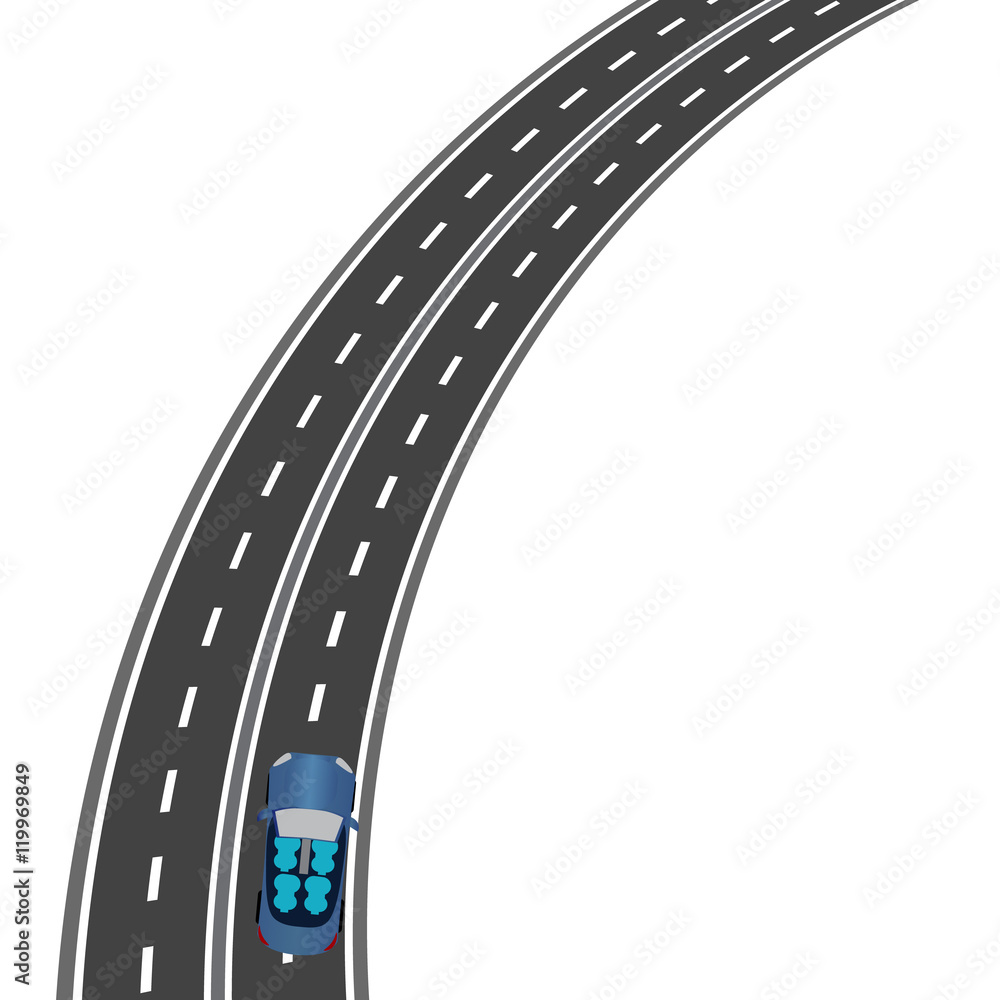 Fototapeta premium The road, the highway perspective. The car on the road. illustration
