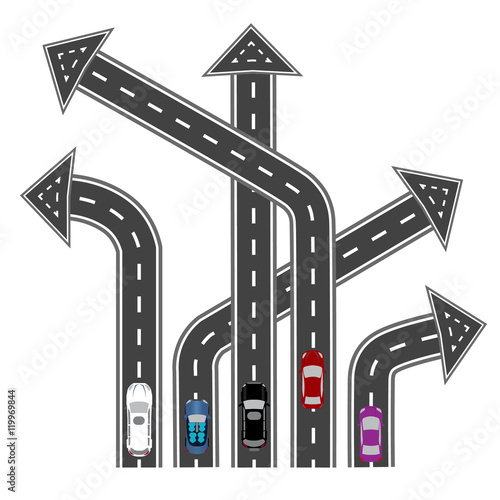 The roads in different directions. Destinations in the form of arrows. Abstract image. illustration photo