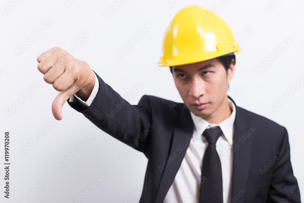 Engineer in black suit on isolated white background Engineer in black suit on isolated white background