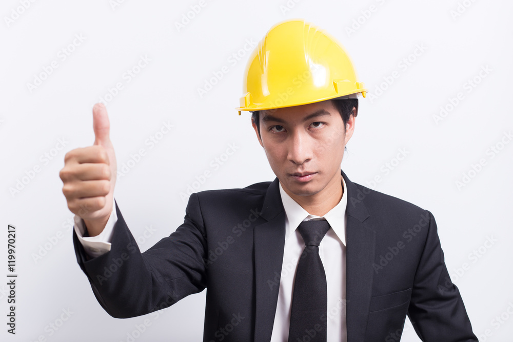 Engineer in black suit on isolated white background Engineer in black suit on isolated white background