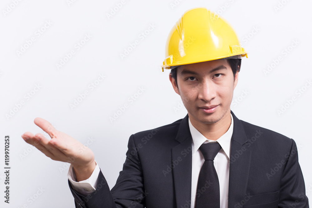 Engineer in black suit on isolated white background Engineer in black suit on isolated white background