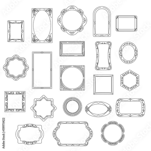 Doodle frames isolated on white background. Hand drawn line vector picture frame set