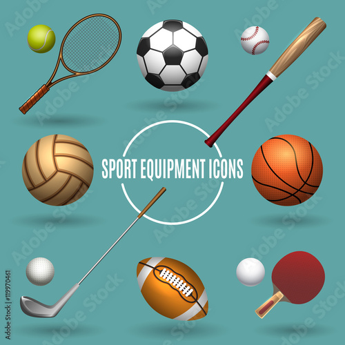 Sport equipment icons. Sports elements vector illustration