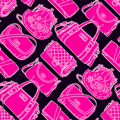seamless sketch black and pink handbags
