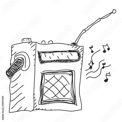 Doodle sketch of a radio on white background