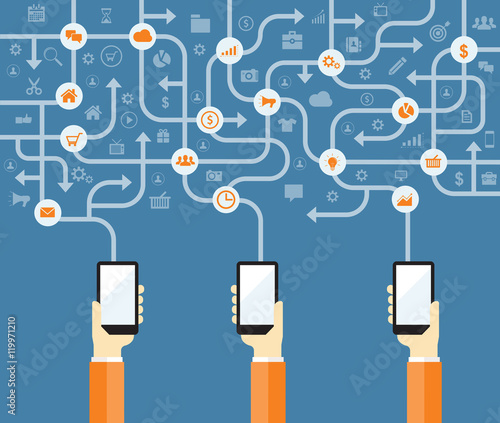 business marketing online connect and mobile social concept