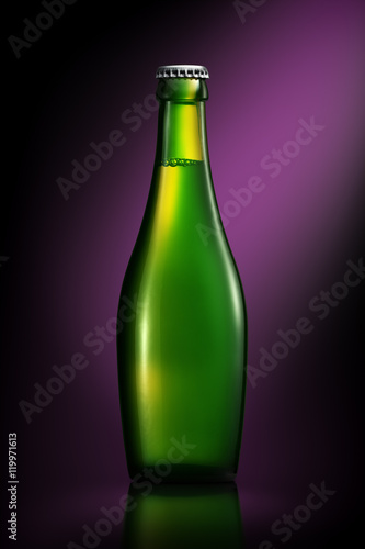 Bottle of beer or cider isolated on violet background