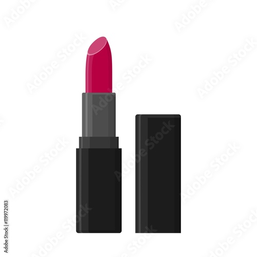 Makeup beauty vector lipstick tube isolated on white background. Accessory lipstick glossy fashion and cosmetic care in flat style.