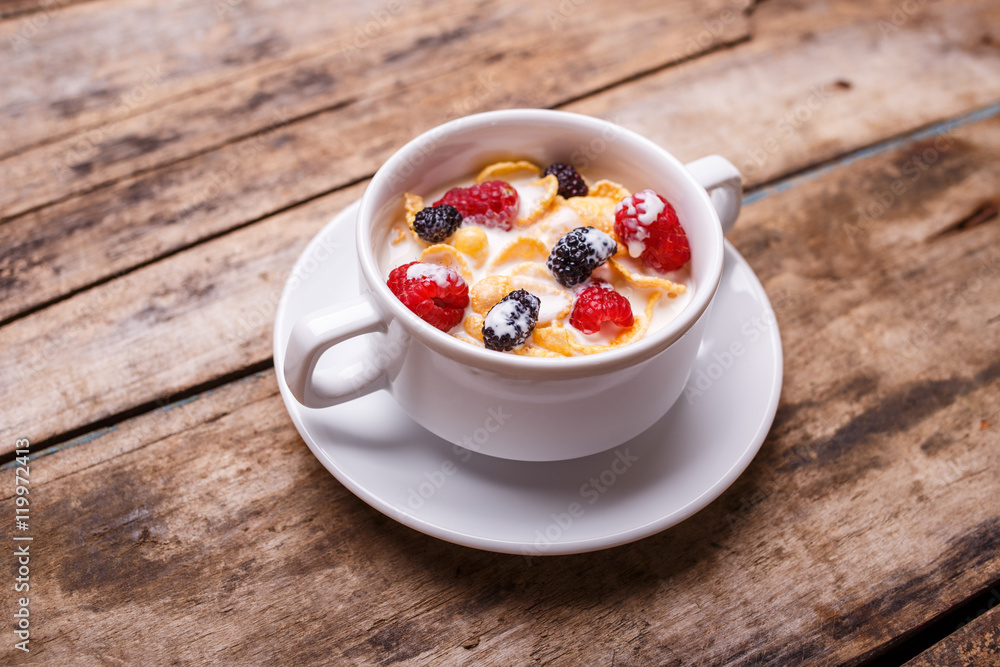 Corn flakes with berries breakfast menu background Corn flakes with berries breakfast menu background