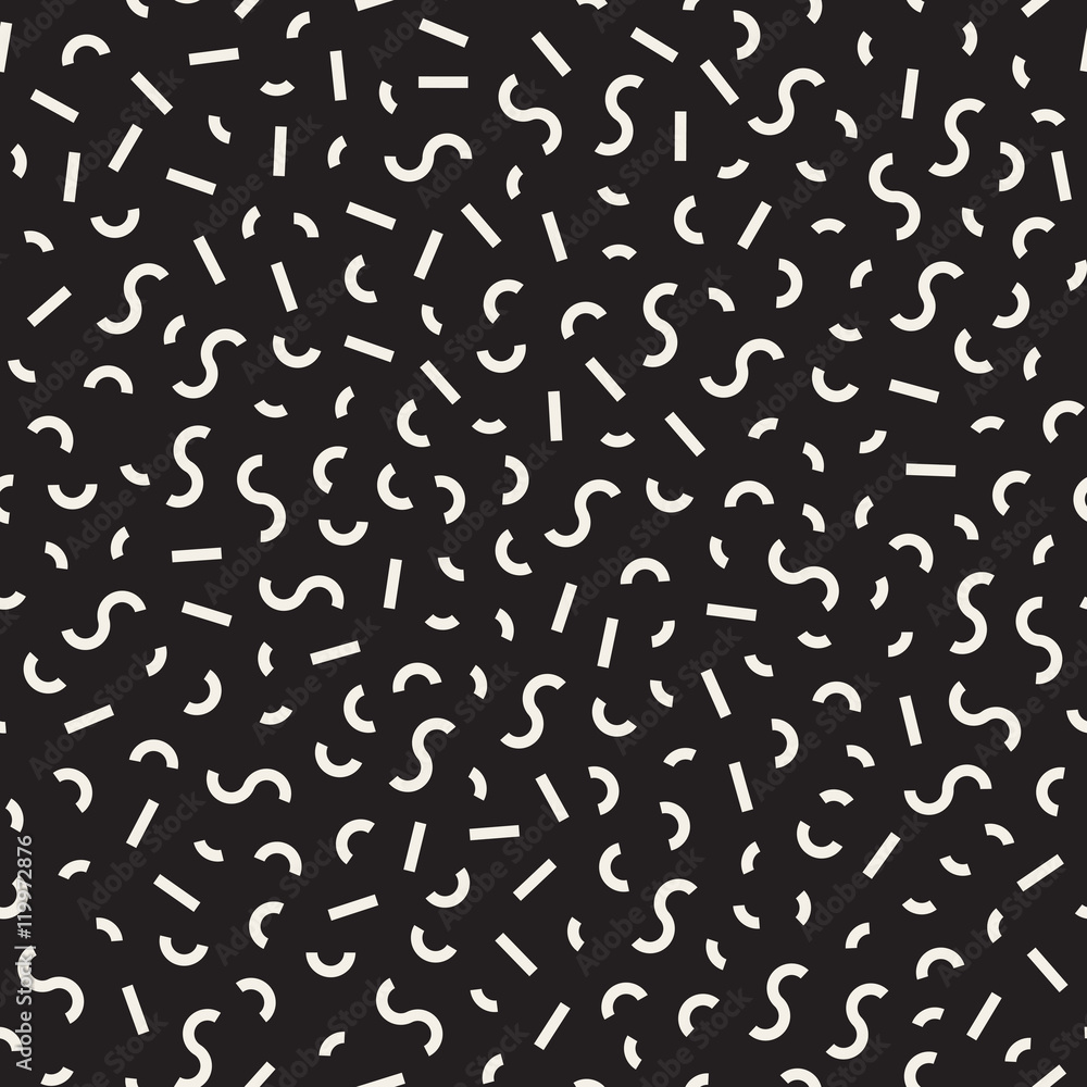 Vector Seamless Black and White Memphis Lines Jumble Pattern