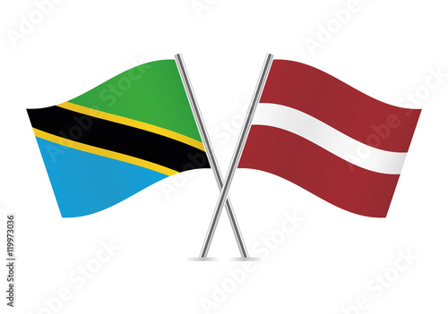 Tanzania and Latvian flags. Vector illustration.