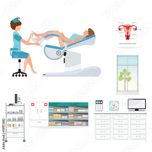 Doctor checking patient on Gynecological chair in gynecological