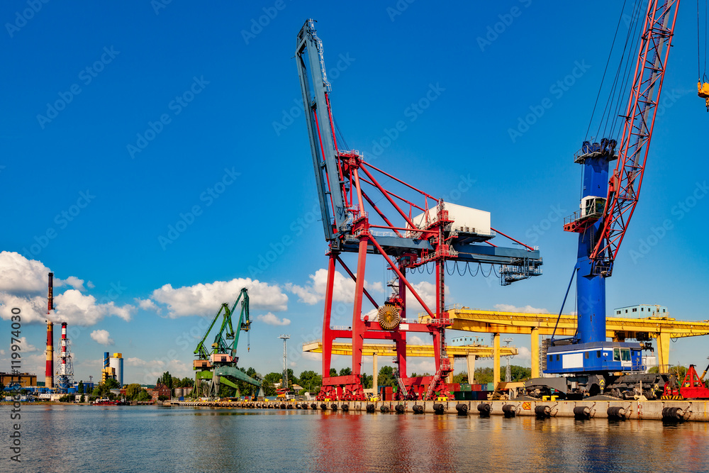 Big Gantry Cranes in port of Gdansk, Poland.