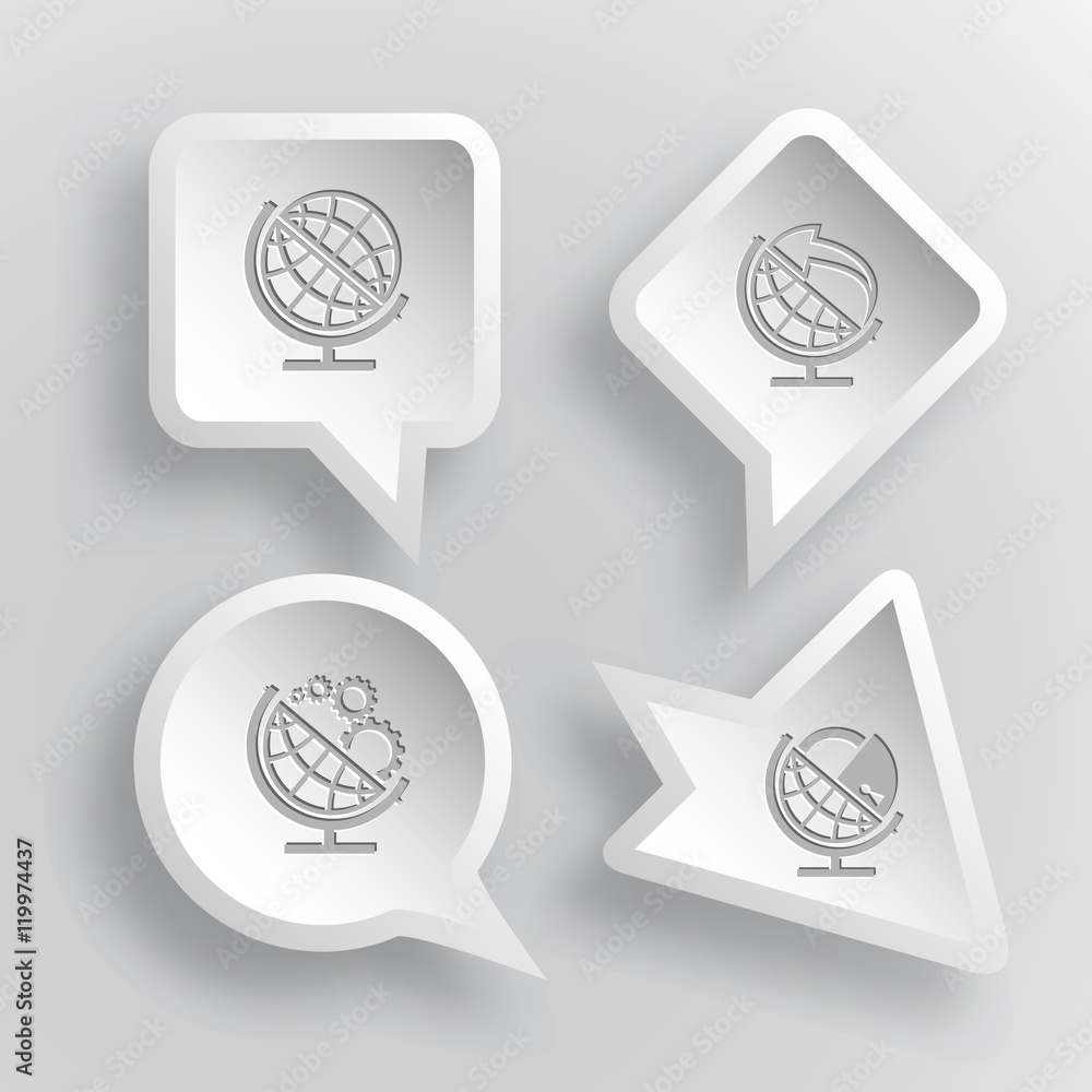 4 images: globe, globe and arrow, globe and gears, globe and loc 4 images: globe, globe and arrow, globe and gears, globe and loc