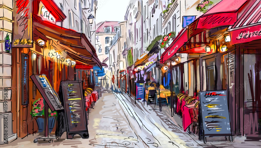 Fototapeta premium Street in paris - illustration