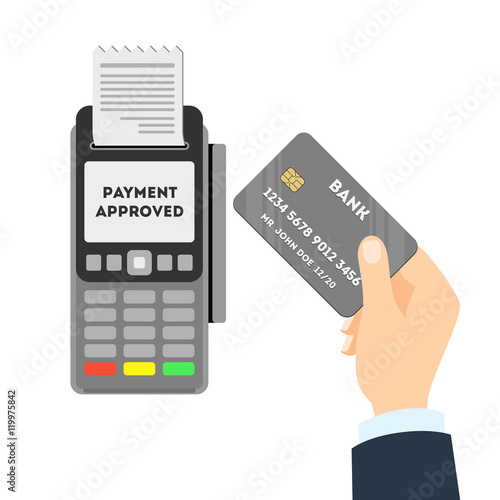 Payment approved concept. Credit card with pos. Man paying with credit card.