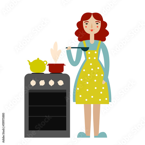 Cooking woman vector illustration. Isolated on background,