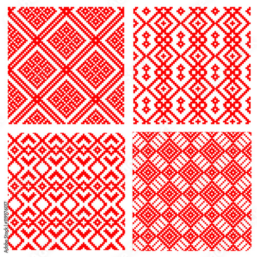 Vector set of belorussian traditional folk embroidery seamless patterns