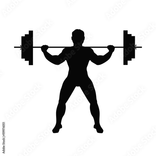 Man doing weight lifting. Isolated black silhouette of a man doing weight lifting on white background. Healthy lifestyle.