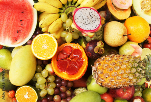 Many fresh fruits mixed  fruits background