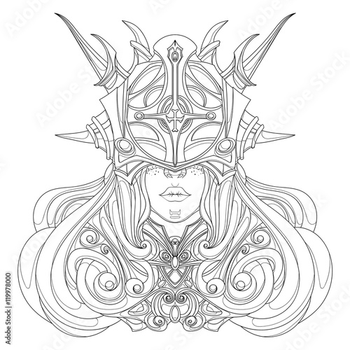 unusual Valkyrie with a cross on the helmet