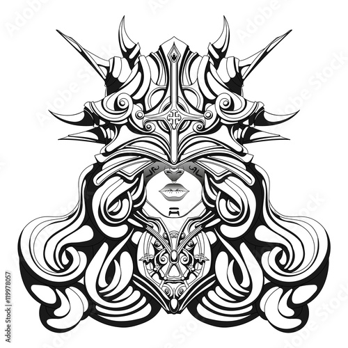 unusual Valkyrie with a cross on the helmet