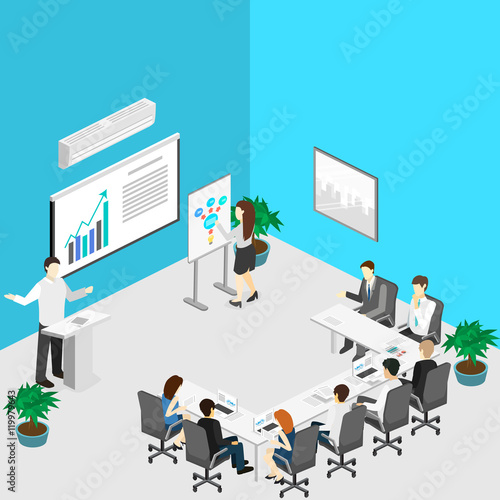 Business meeting in an office Business presentation meeting in an office around a table.