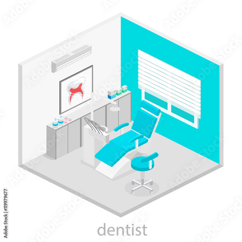 Isometric dentist office. Dentistry and doctors office, dental and medical, health oral, mouth healthcare illustration © reenya