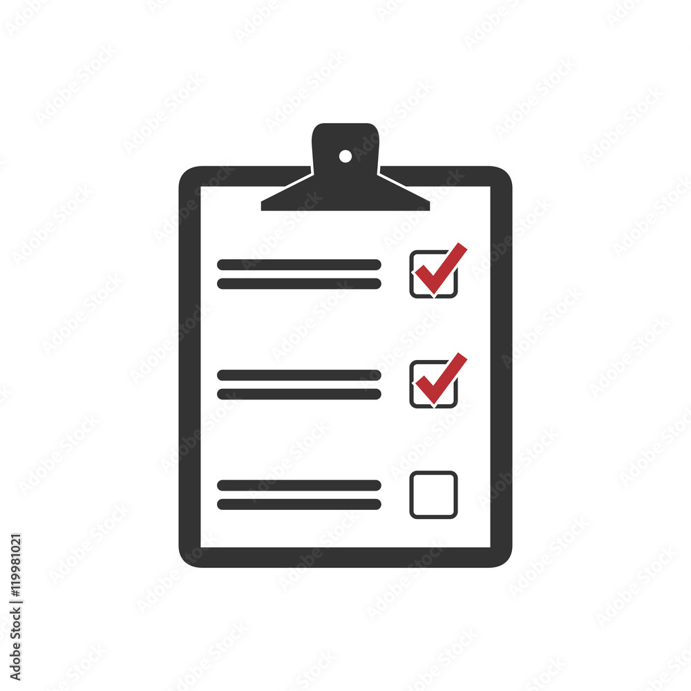 Check list on a clipboard. Test icon on flat style. Concept exam, testing and survey. Vector isolated illustration. Check list on a clipboard. Test icon on flat style. Concept exam, testing and survey. Vector isolated illustration.
