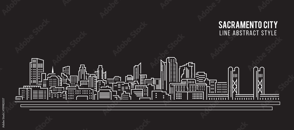 Cityscape Building Line art Vector Illustration design - Sacramento city