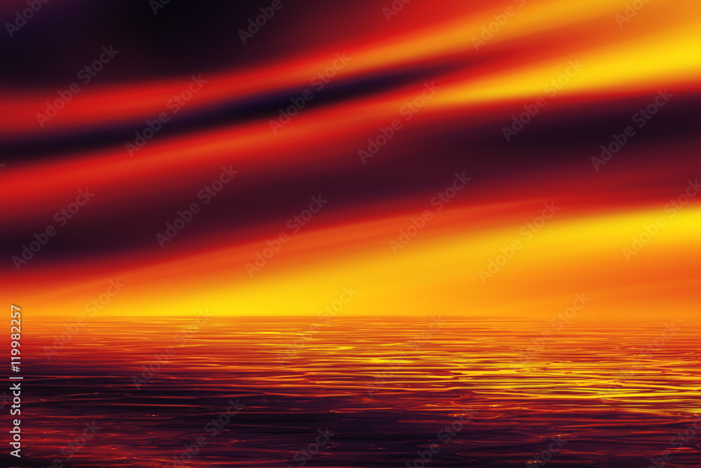 a red sunset over the sea