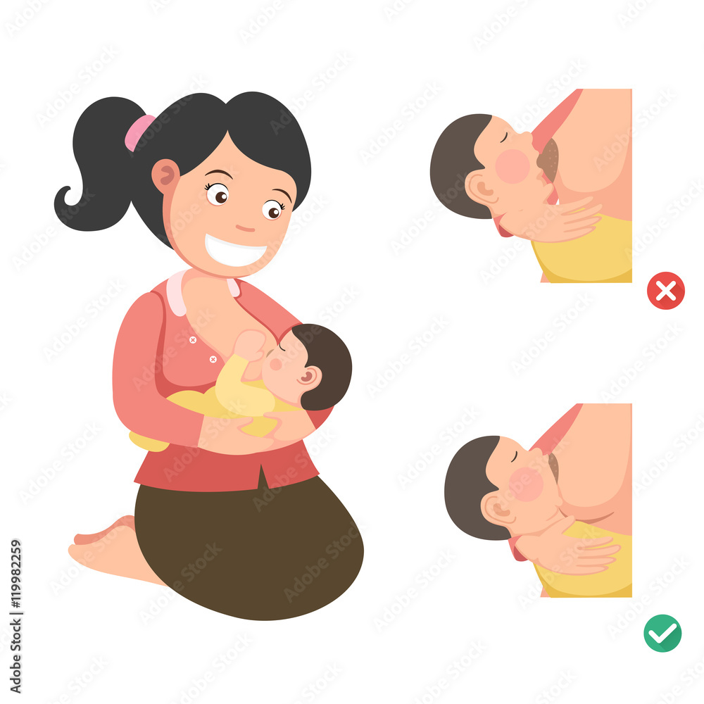 Fototapeta premium Correct breastfeeding position.illustration