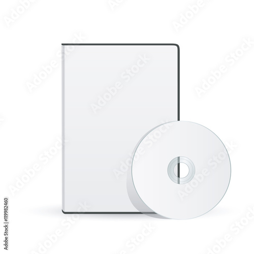 Blank white compact disk with cover mock up template. Vector illustration