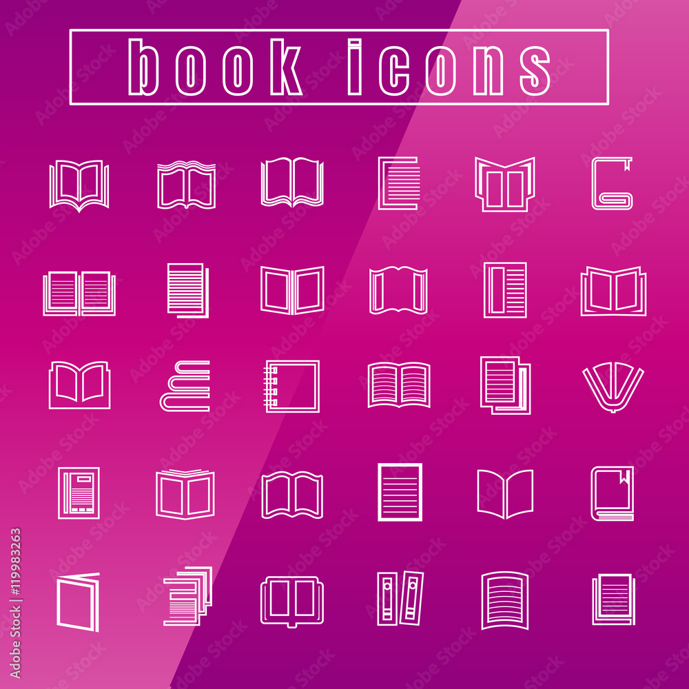 vector icons books Thin Line white vector icons books Thin Line white