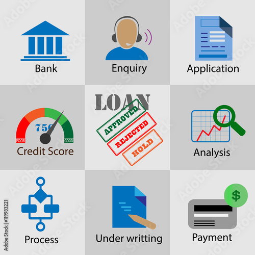 Collection of flat icons for bank loan process