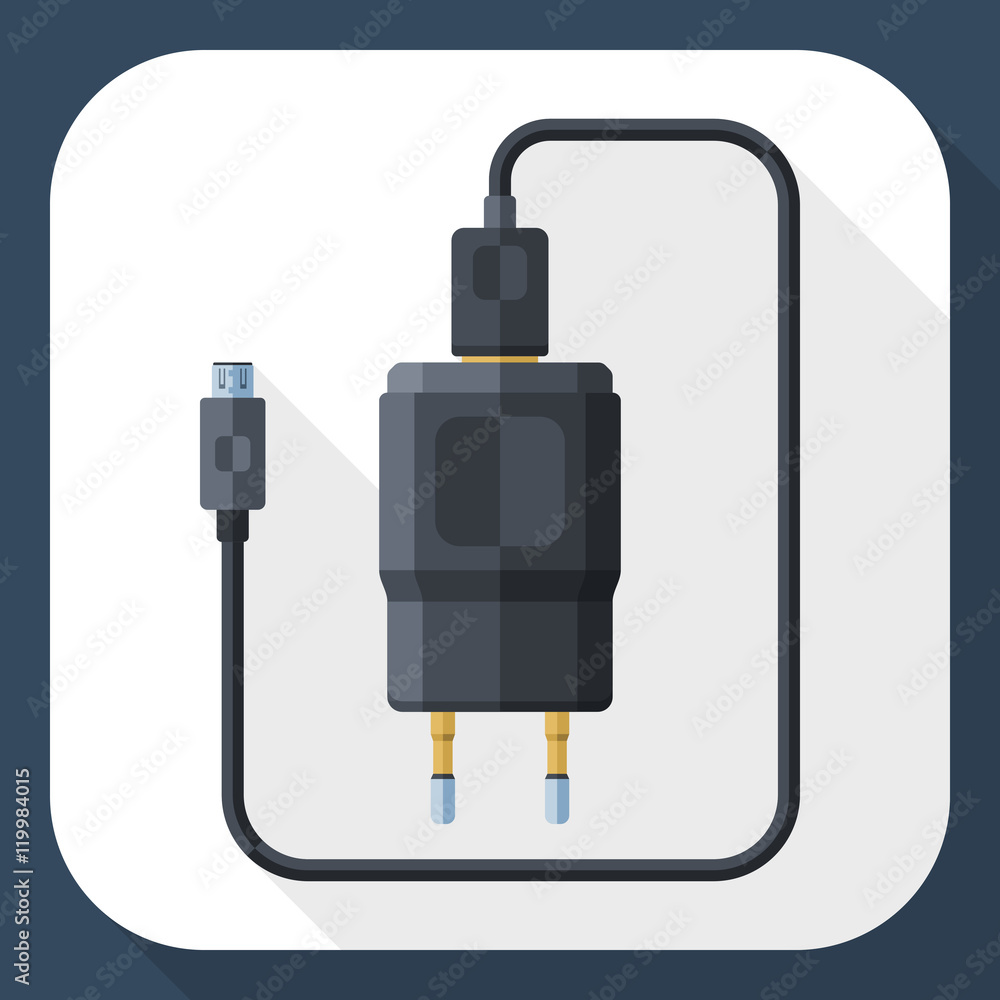 Vector Charger for Phone with micro USB Connector icon. Simple icon in flat style with long shadow Vector Charger for Phone with micro USB Connector icon. Simple icon in flat style with long shadow