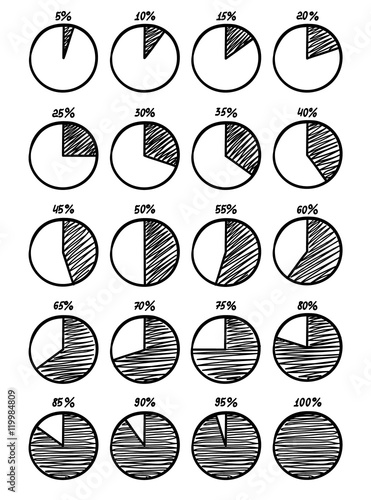 Hadn-drawn vector feltip pen pie chart icons set