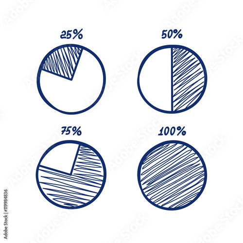 Hadn-drawn vector feltip pen pie chart icons set
