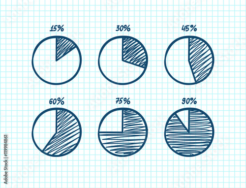 Hadn-drawn vector feltip pen pie chart icons set