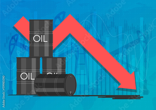 Industry crisis concept. Drop in crude oil prices chart. Financial markets vector illustration