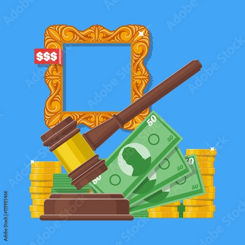 Auction and bidding concept vector illustration in flat style design. Selling arts