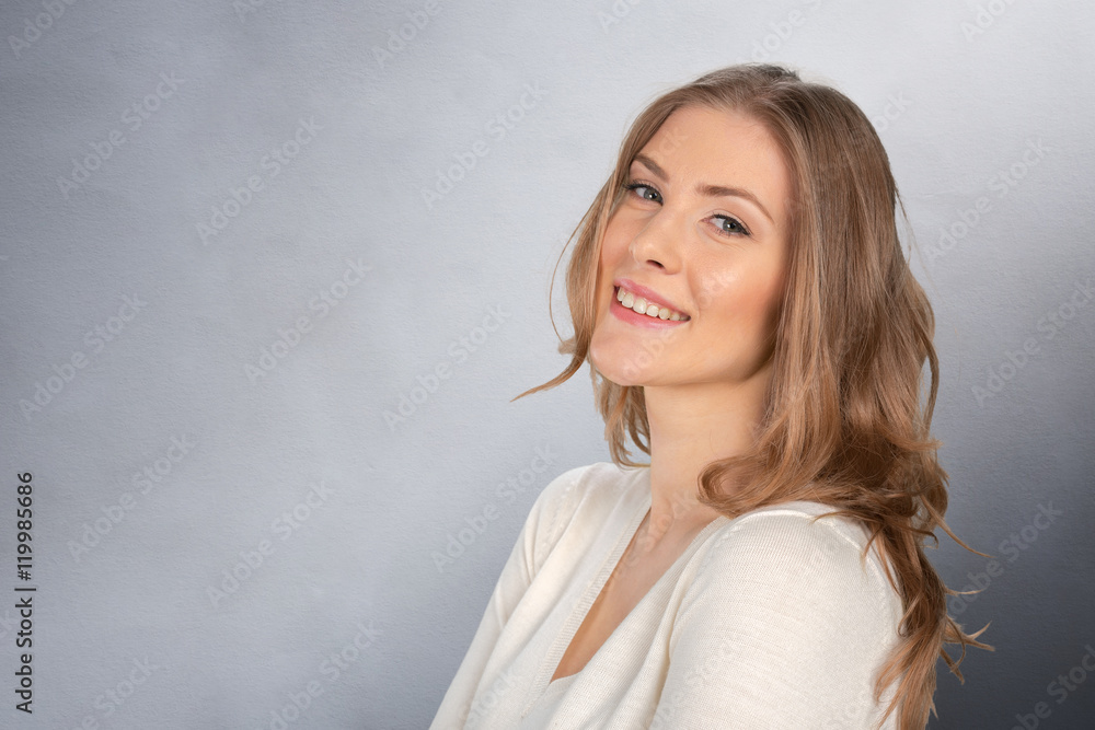 portrait of attractive caucasian smiling woman portrait of attractive caucasian smiling woman