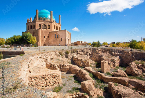 Ruins of protective walls of 14th century mausoleum Dome of Soltaniyeh, Iran. UNESCO World Heritage Site
