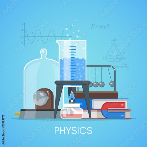 Physics science education concept vector poster in flat style design