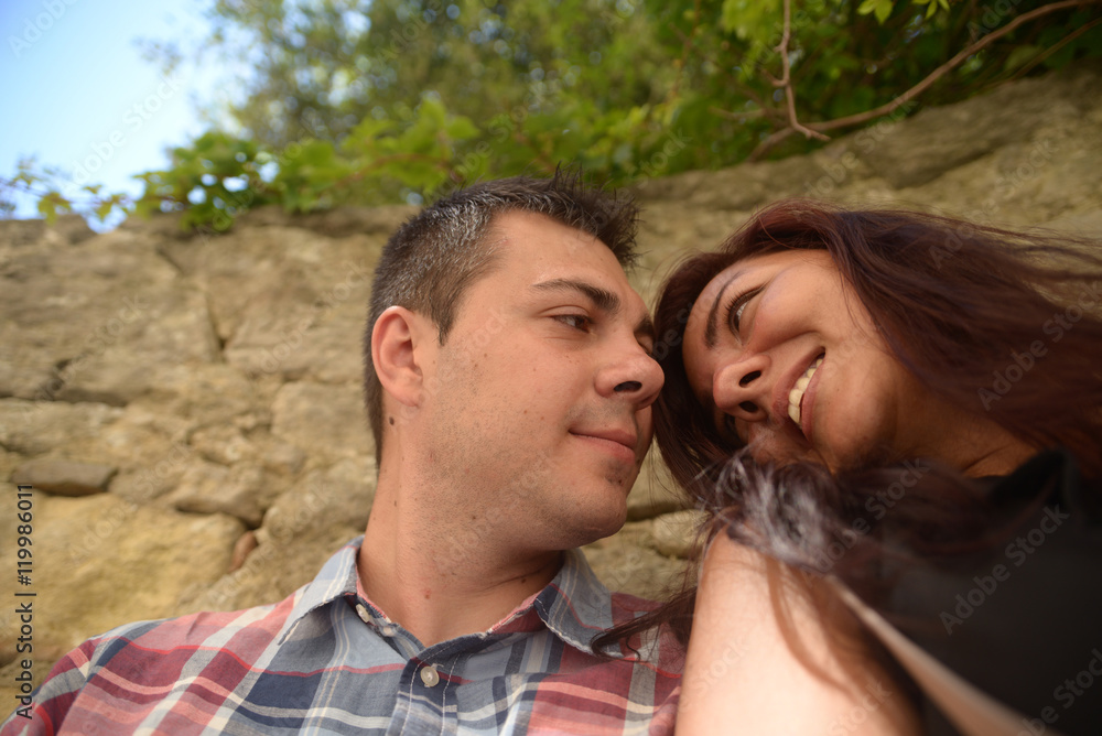 Fototapeta premium Couple in love looking in each others eyes