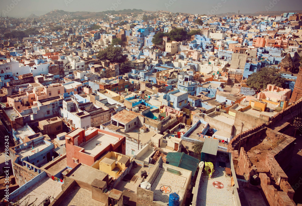 Aerial view on the street of historical indian city