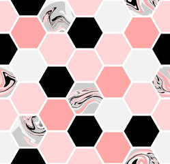 Handdoek met foto Marmeren hexagons patronen Geometrisch hexagon patroon in pasteltinten  © Iveta Angelova