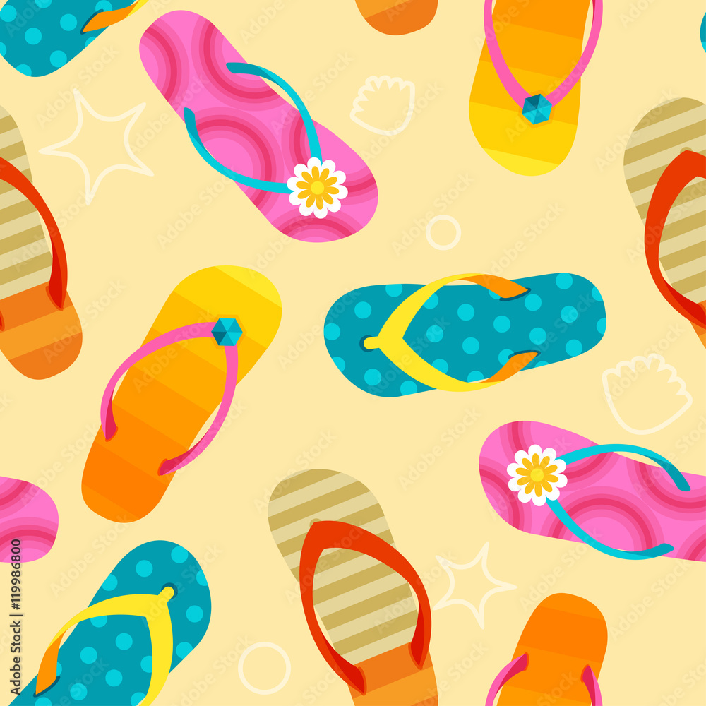 Seamless pattern with various flip flops